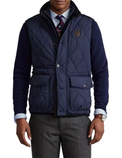 Polo Ralph Lauren Suede Trim Quilted Vest In Navy