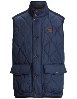 Polo Ralph Lauren Suede Trim Quilted Vest In Navy -Coats Sales Store 993955330 4 720x928
