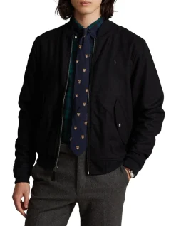 Polo Ralph Lauren Wool Blend Bomber Jacket In Black