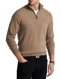 Polo Ralph Lauren Wool Quarter Zip Sweater In Brown
