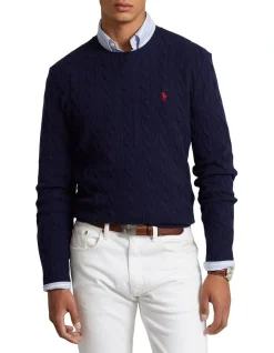 Polo Ralph Lauren Cable Knit Wool Cashmere Sweater In Blue