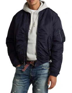 Polo Ralph Lauren Twill Down Bomber Jacket In Navy