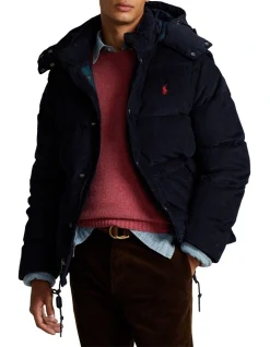 Polo Ralph Lauren Convertible Corduroy Down Jacket In Navy