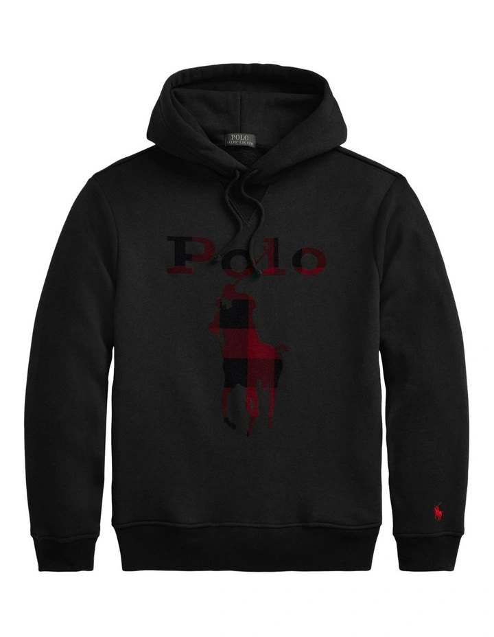 Polo Ralph Lauren Checked Big Pony Logo Fleece Hoodie In Black 6 Polo Ralph Lauren Checked Big Pony Logo Fleece Hoodie In Black - Image 4